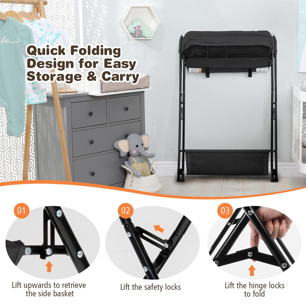Portable Baby Changing Table with Safety Belt Black L444