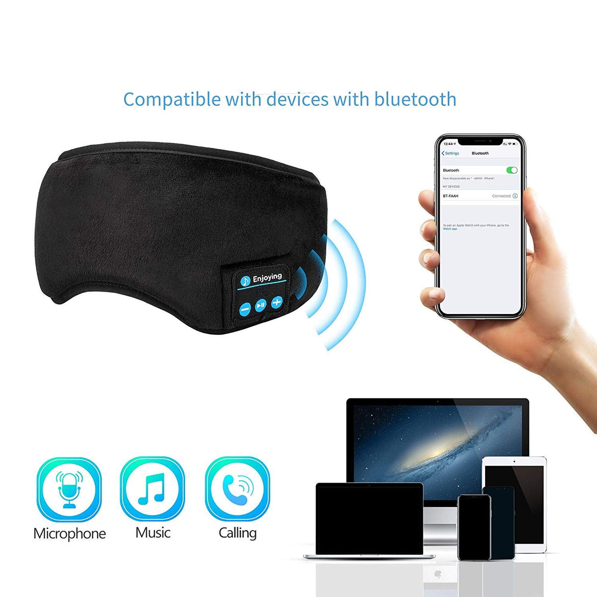 Bluetooth Sleep Headphones Eye Mask with Built-in Speakers Microphone I3052