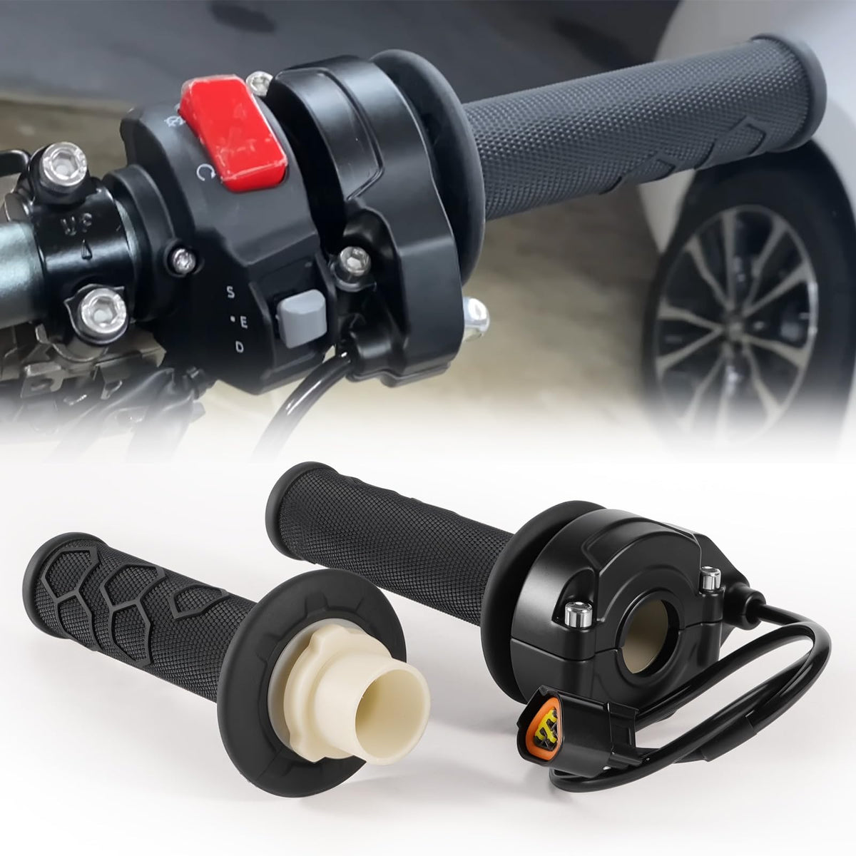 Electric Throttle Handle Assembly with Cable and Spare Right Handlebar Grip H394