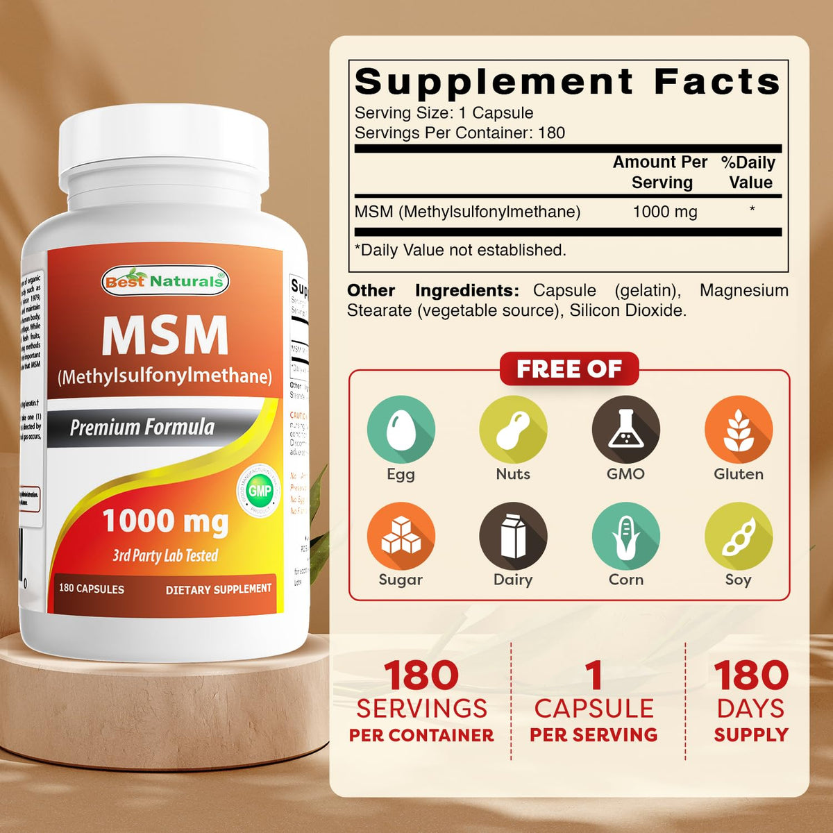 MSM 1000 mg 180 Capsules S10702