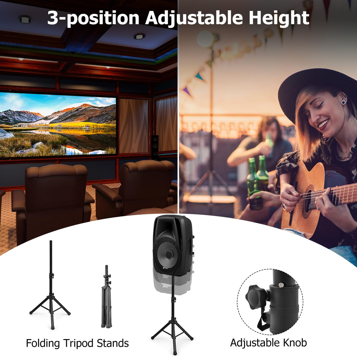Portable 15" 1500W 2-Way Bluetooth PA Speaker System Set with Stand K458