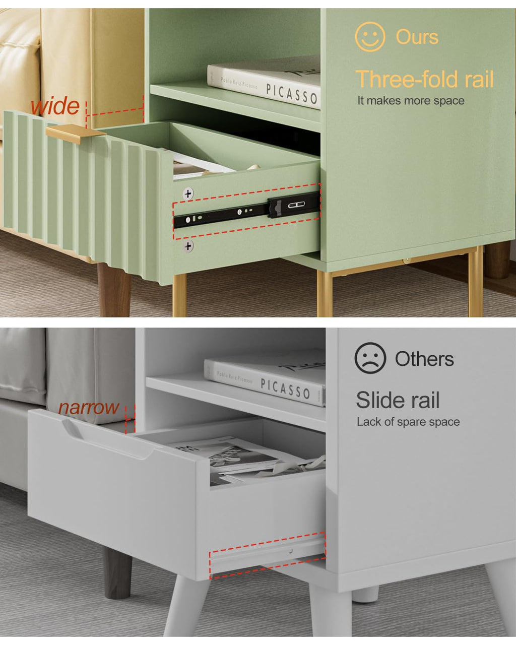 Green Night Stand with Drawer and Shelf Y3786