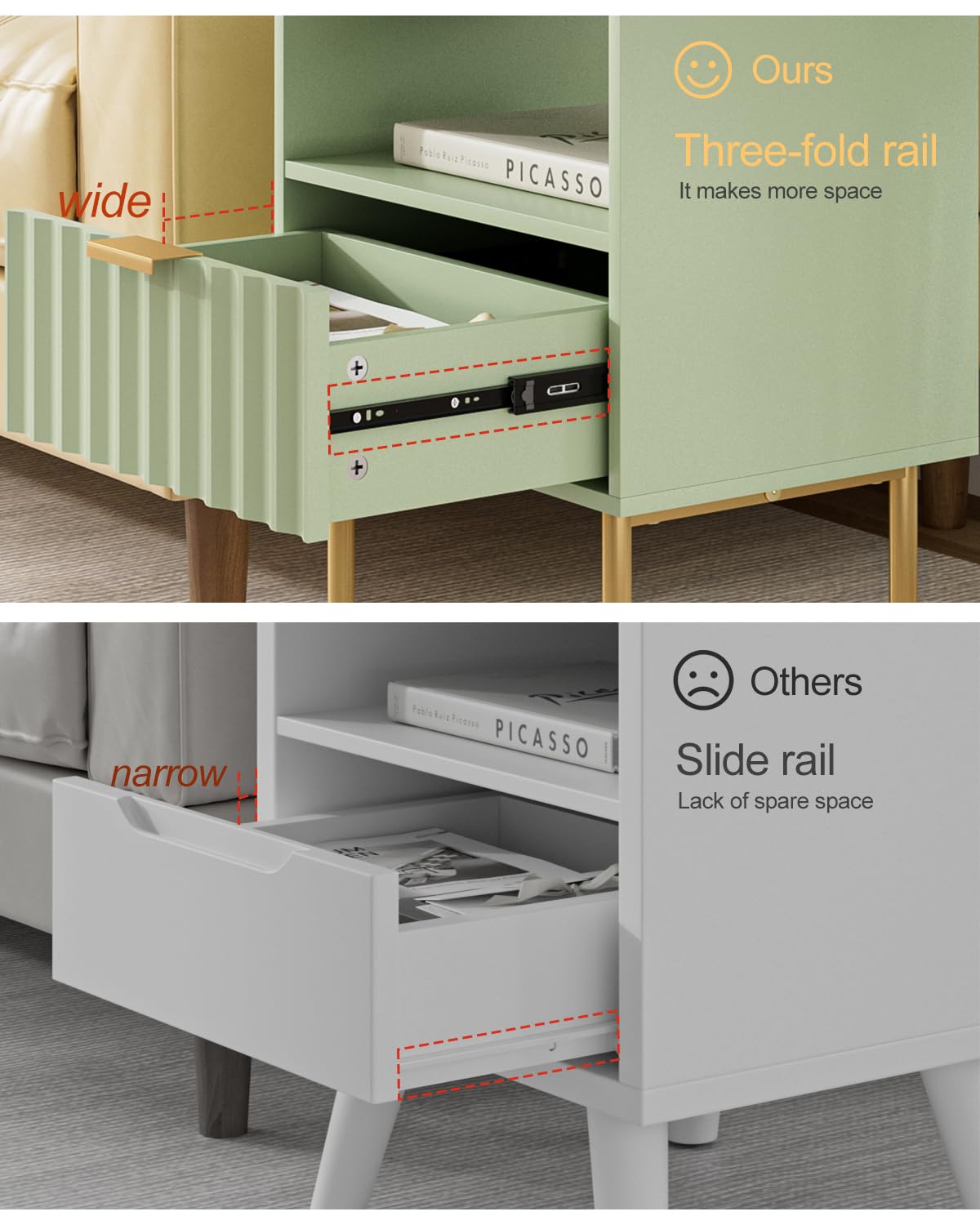 Green Night Stand with Drawer and Shelf Y3786