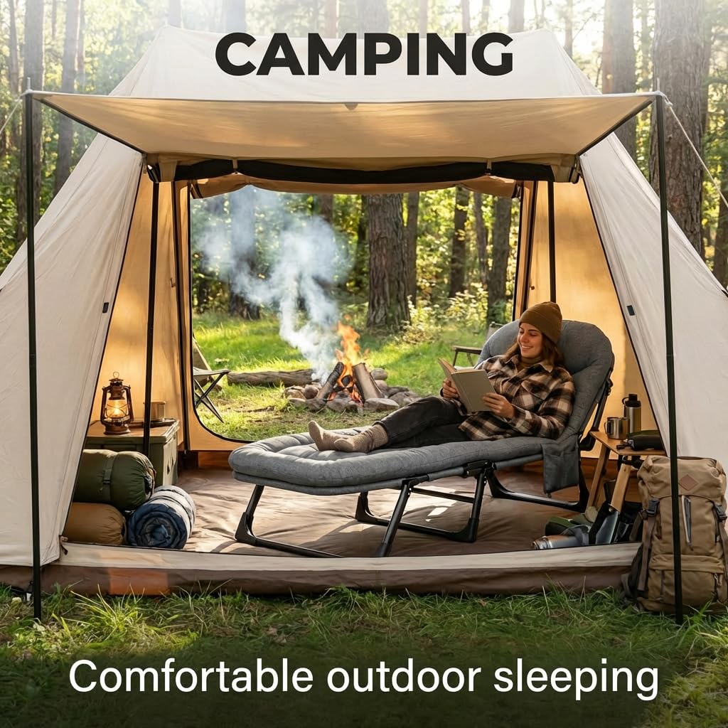 Folding Camping Cot with Mattress and Pillow, Grey K6723
