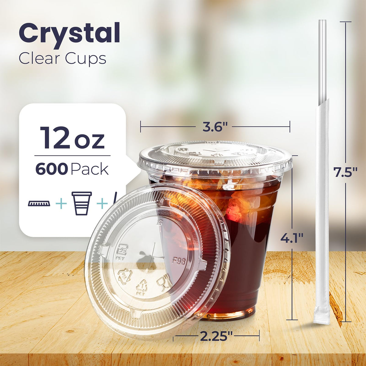 12 oz Clear Plastic Cups with Lids and Straws Y2604