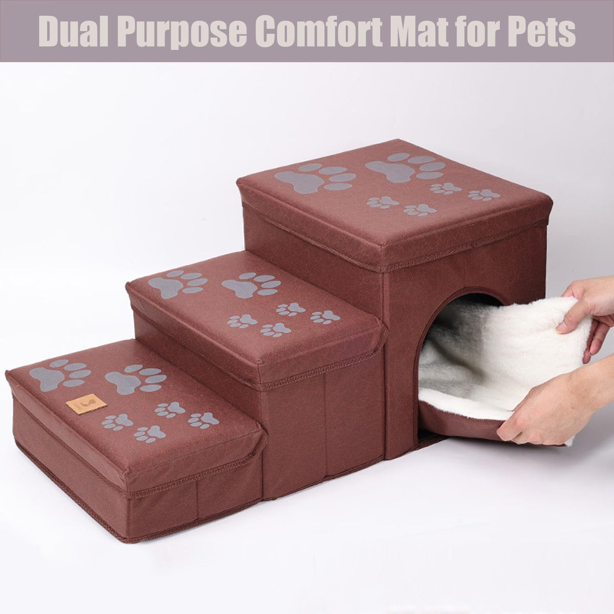 Folding Pet Ramp with Storage, Non Slip Dog Stairs, Grey C924311