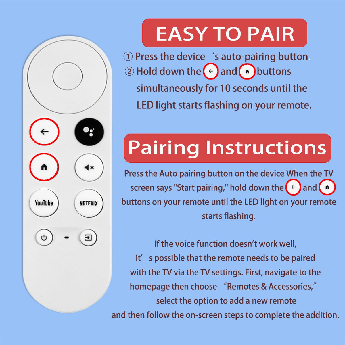 Replacement Voice Remote Control Compatible with Google Chromecast TV H6508