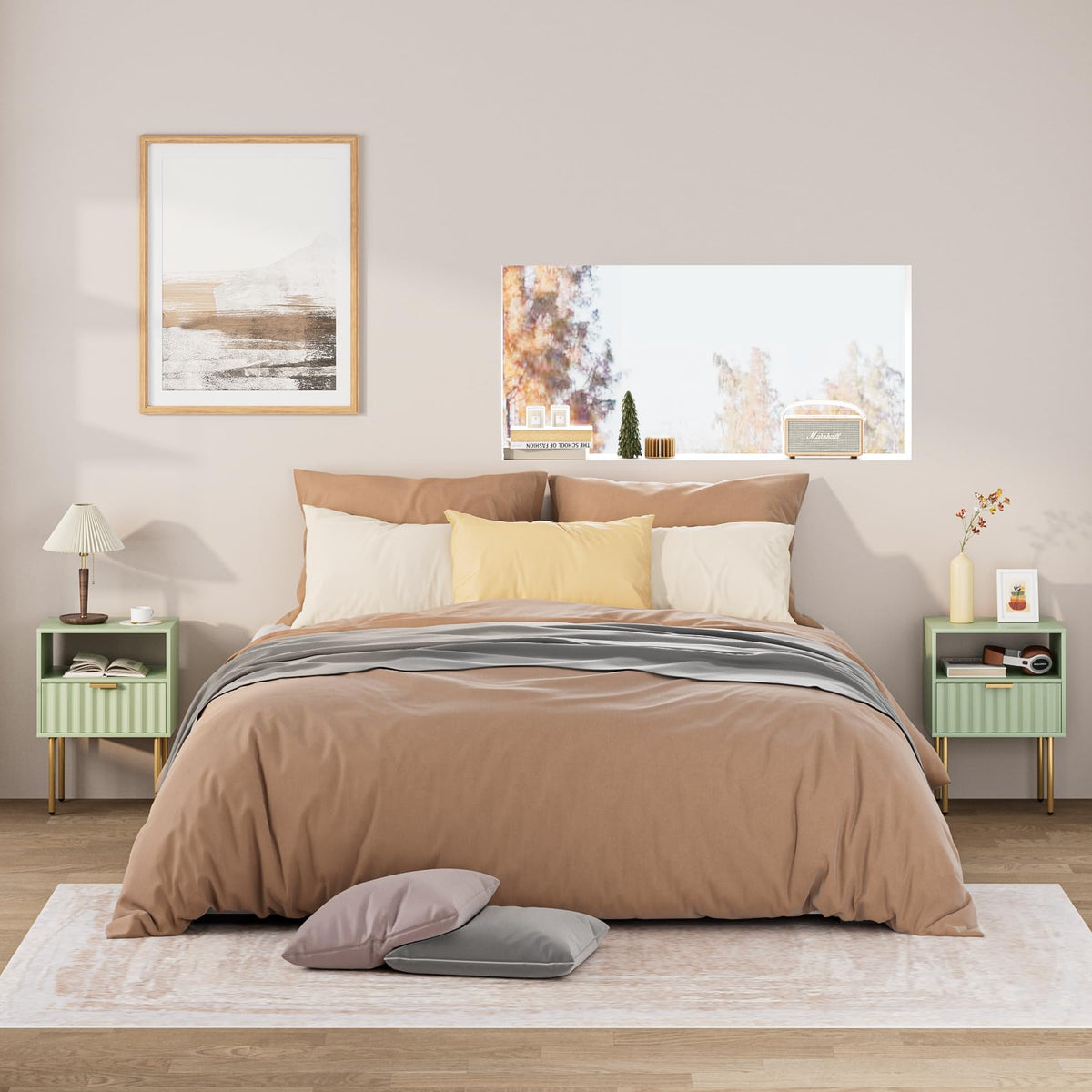 Green Night Stand with Drawer and Shelf Y3786