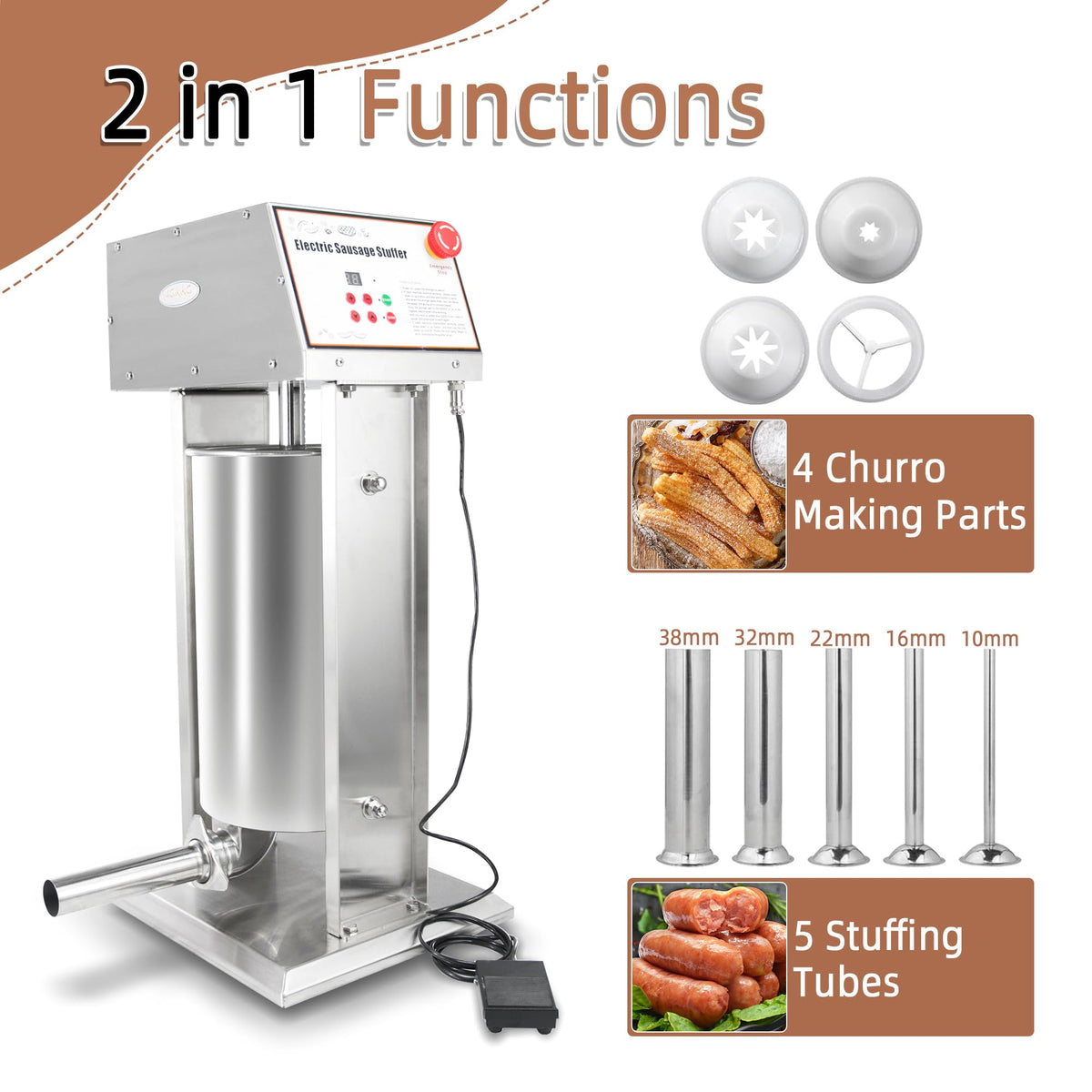 30LB Stainless Steel Electric Sausage Stuffer with 5 Stuffing Tubes Z508367
