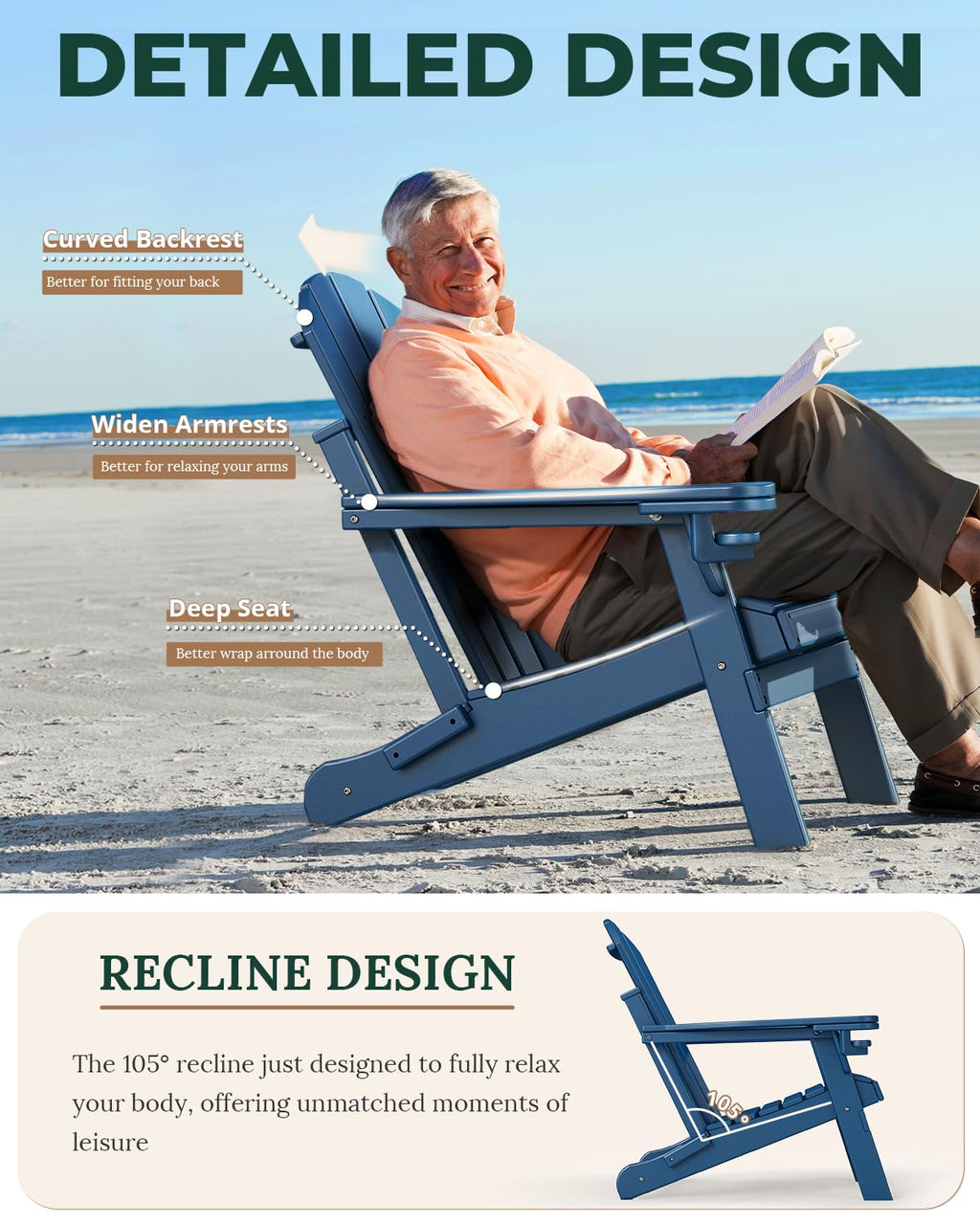 Folding Adirondack Chairs Set of 2 Blue HDPE N138480