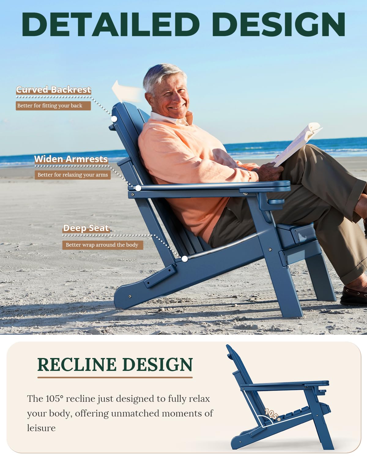 Folding Adirondack Chairs Set of 2 Blue HDPE N138480