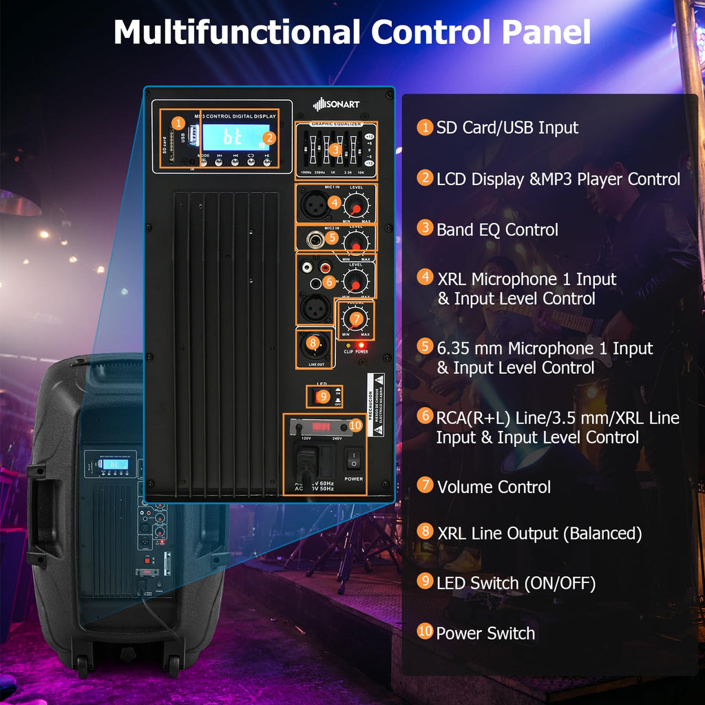Portable 15" 1500W 2-Way Bluetooth PA Speaker System Set with Stand K458