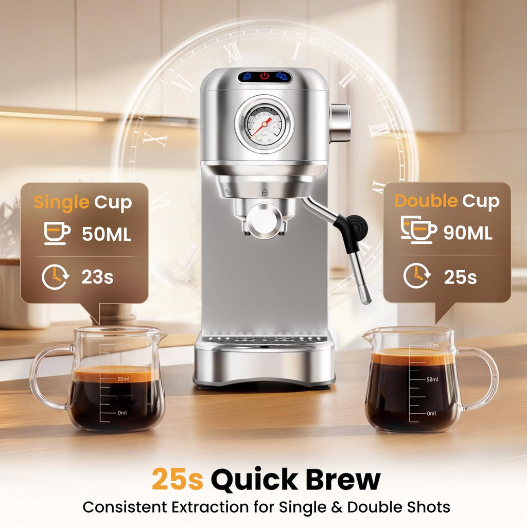 20 Bar Compact Stainless Steel Espresso Machine with Milk Frother L508