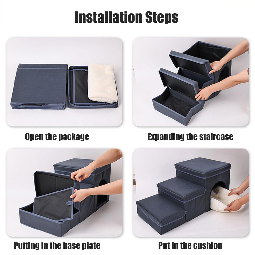 Folding Pet Ramp with Storage, Non Slip Dog Stairs, Grey C924311