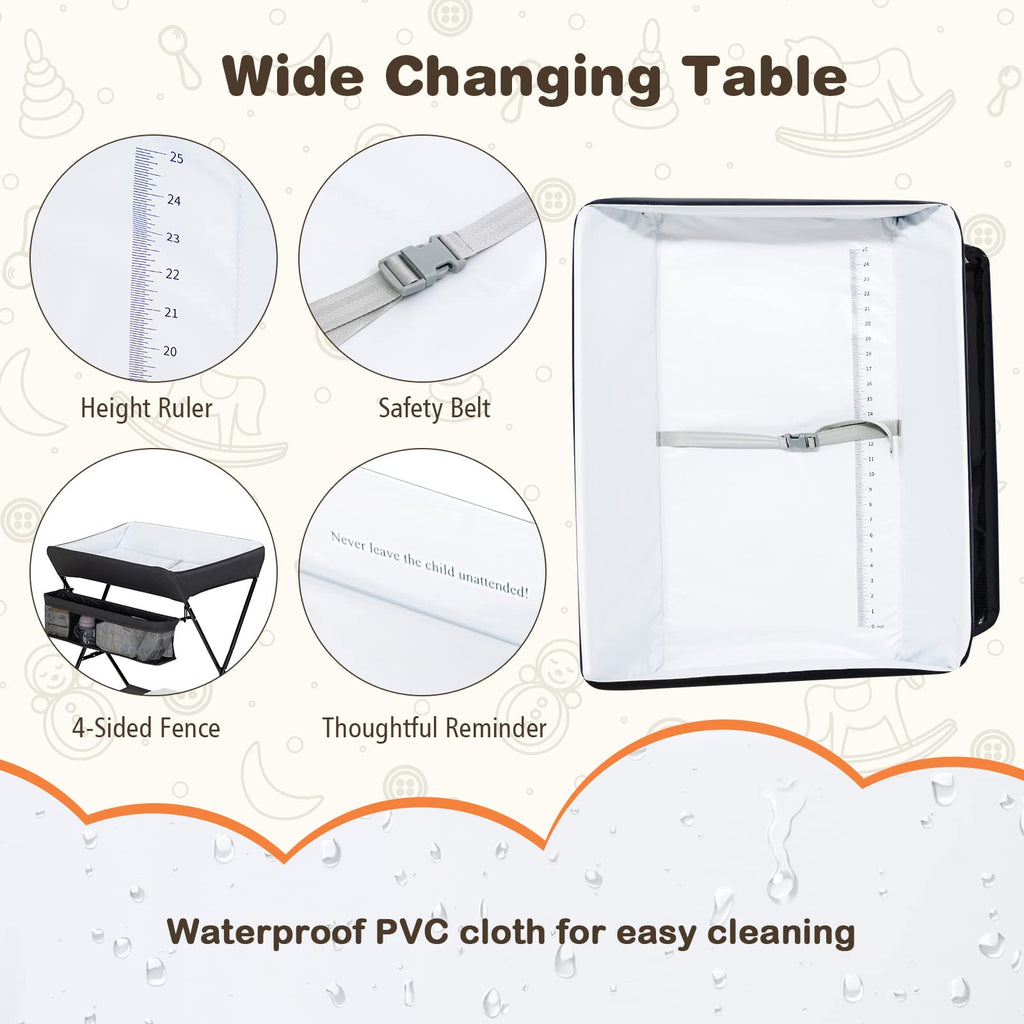 Portable Baby Changing Table with Safety Belt Black L444