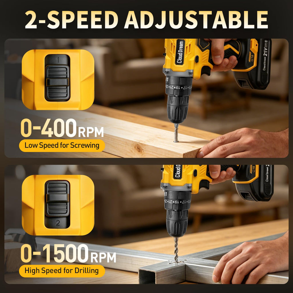 21V Cordless Drill Set with 2 Batteries and Charger J173277