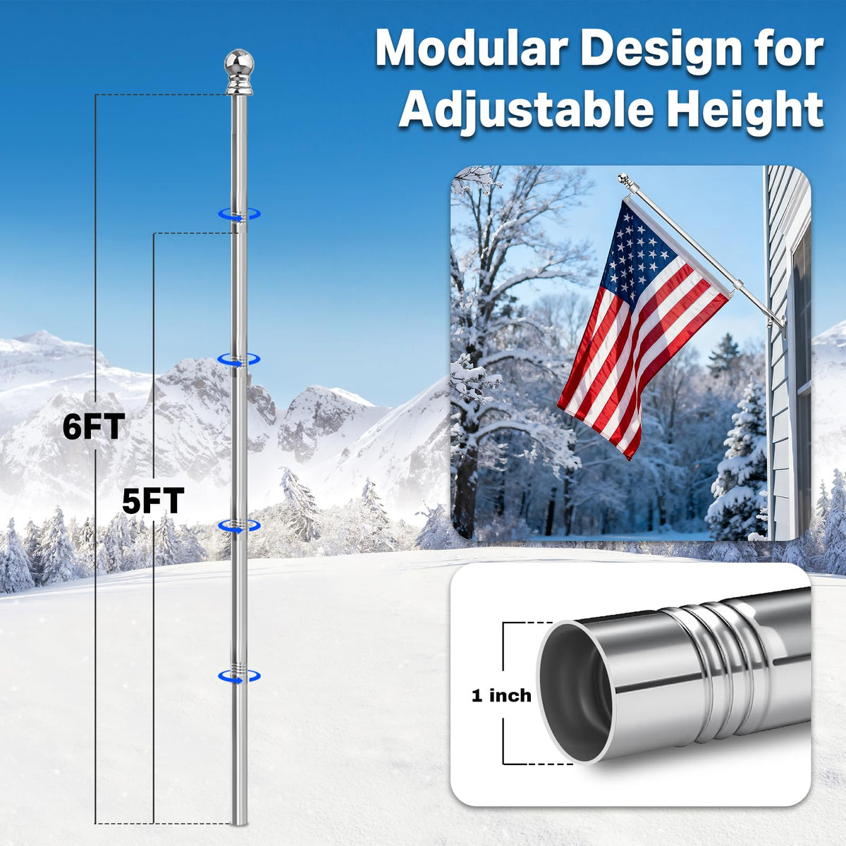 6FT 304 Stainless Steel Flag Pole N18276