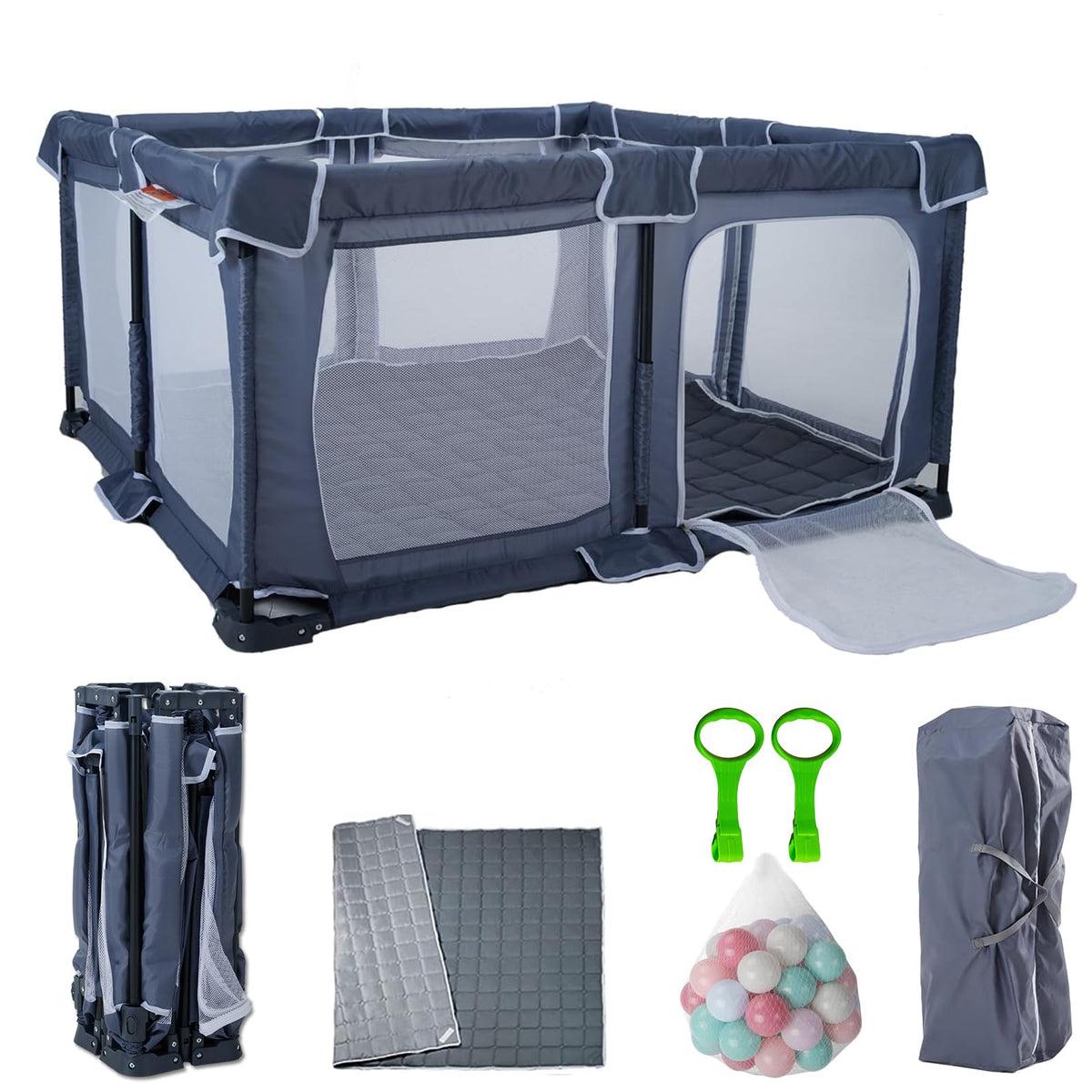 Foldable Baby Playpen with Mat and Storage Bags J36122