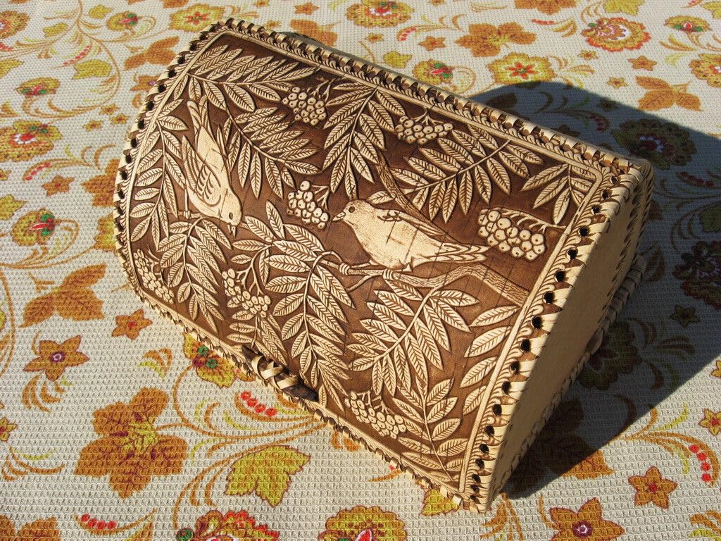 Birds Pattern Birch Bark Bread Box G9617