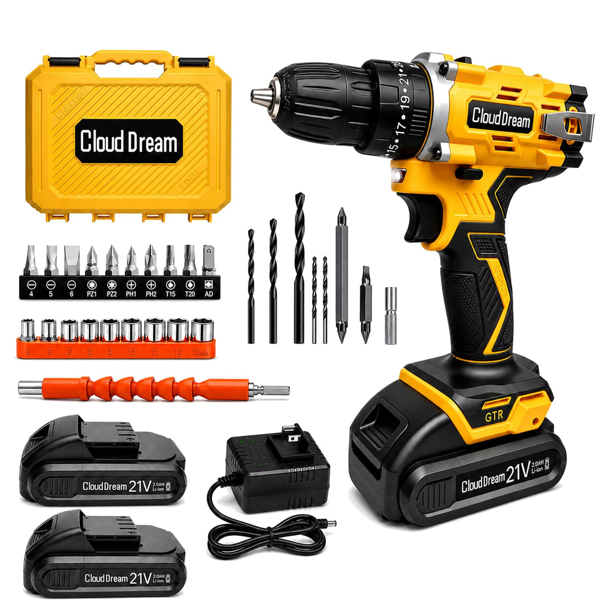 21V Cordless Drill Set with 2 Batteries and Charger J173277
