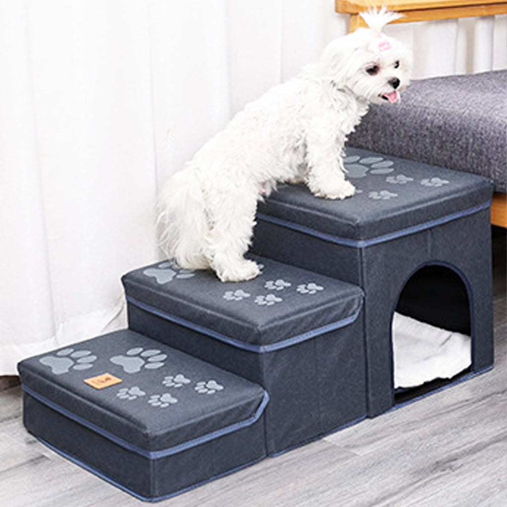 Folding Pet Ramp with Storage, Non Slip Dog Stairs, Grey C924311