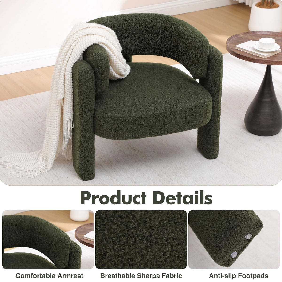 Sherpa Barrel Accent Chairs Set of 2 Olive Green U9652