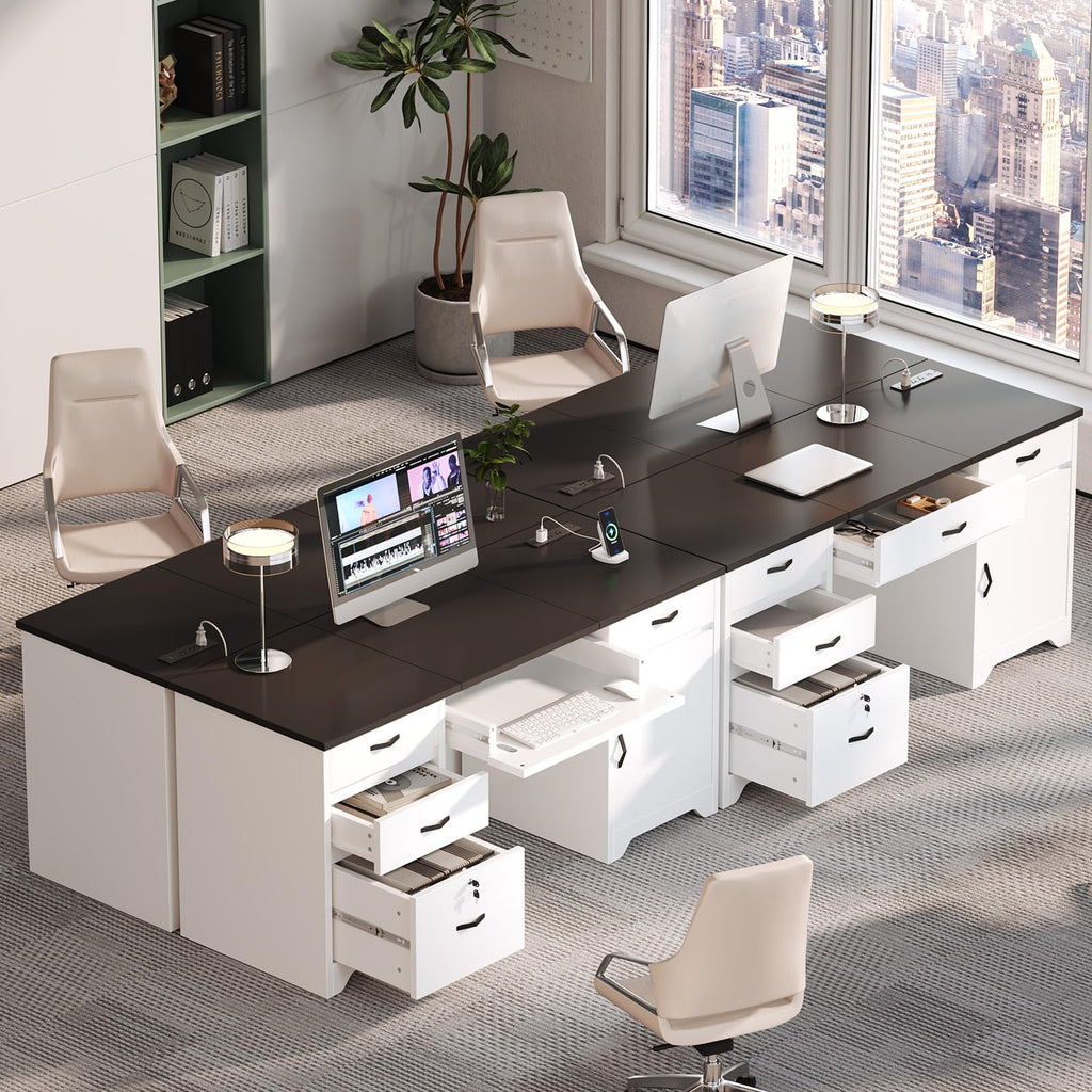 White Office Desk with Lockable Drawers and Charging Station Z882