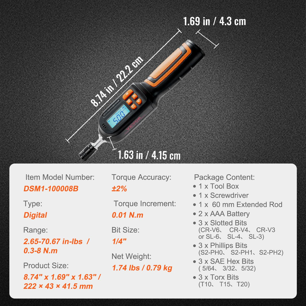 1/4" Drive Digital Torque Screwdriver with LCD, Bits & Case M984