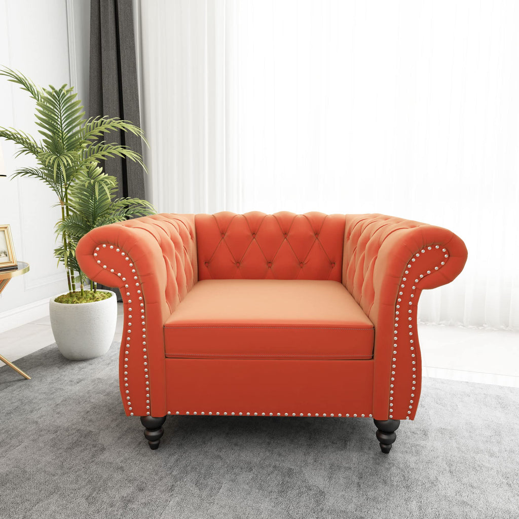 Orange Velvet Chesterfield Sofa Loveseat and Chair H807887