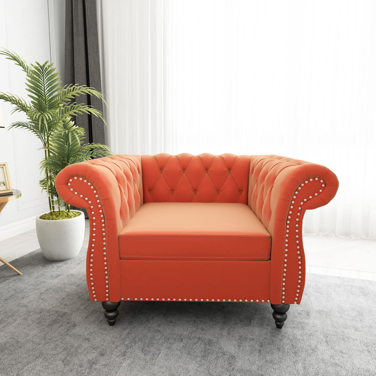 Orange Velvet Chesterfield Sofa Loveseat and Chair H807887