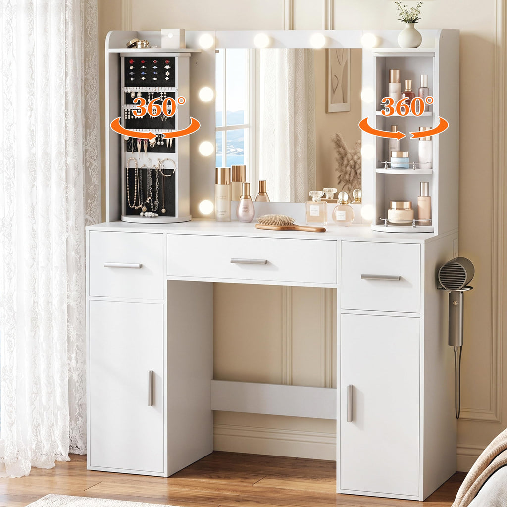 White Makeup Vanity Desk with Lights and Mirror Y14613