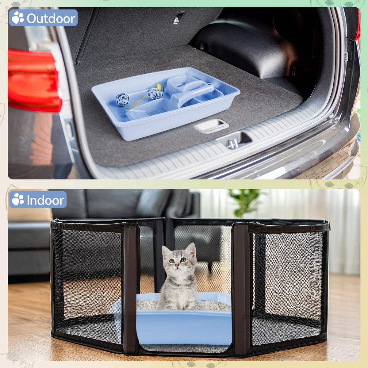 Cat Litter Box Set with Litter Scoop, Double Dish Cat Bowl, Mouse and Ball Toy J11374