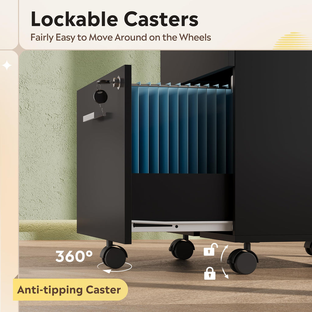 2 Drawer Wood File Cabinet with Lock, Black Y353975