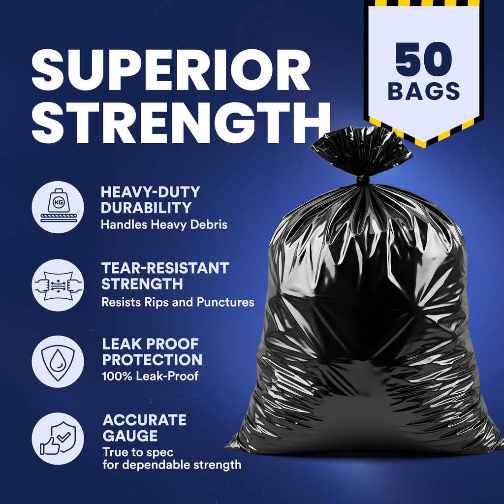 Black Heavy Duty 40-45 Gallon Trash Bags 3.0 Mil 50 Count Y218