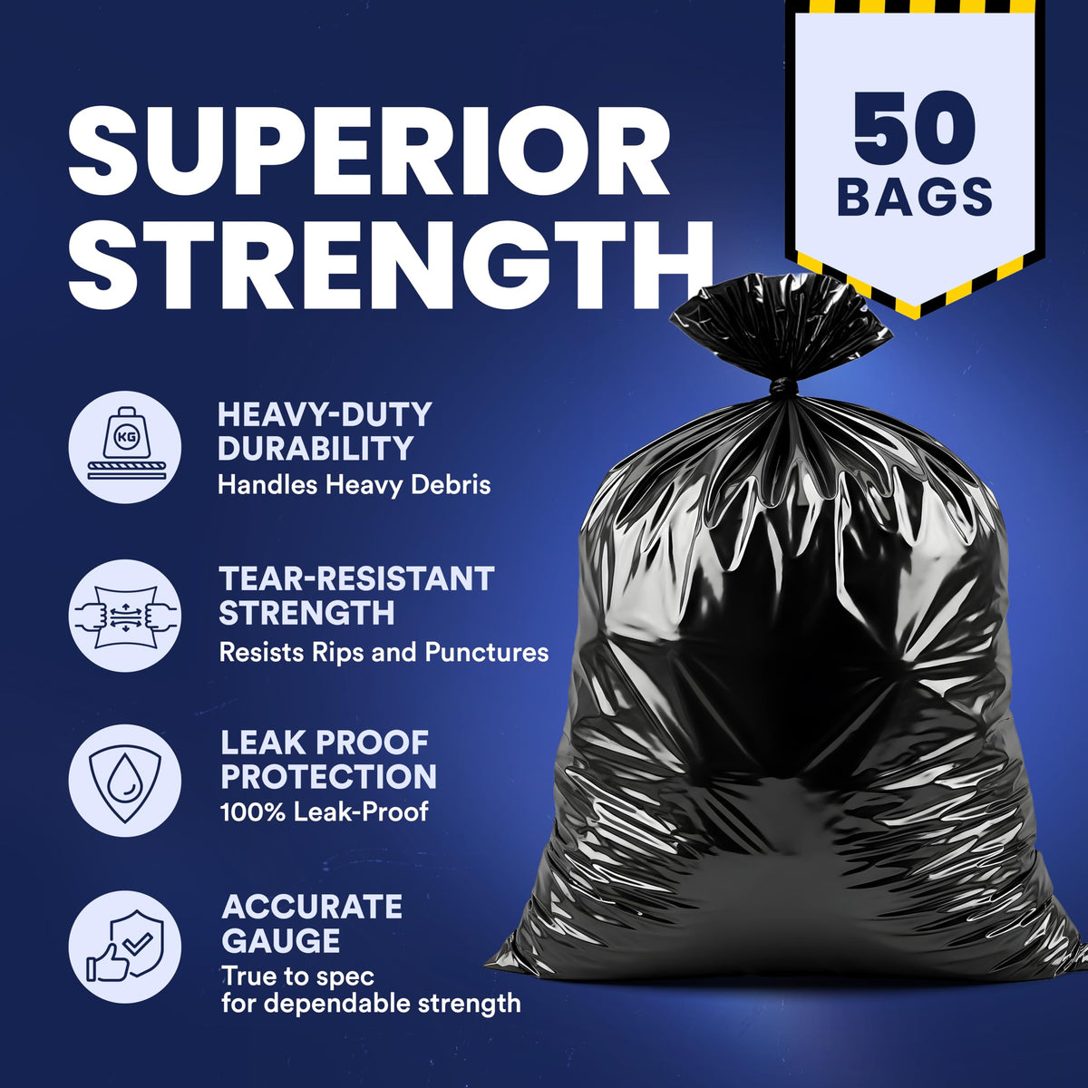 Black Heavy Duty 40-45 Gallon Trash Bags 3.0 Mil 50 Count Y218