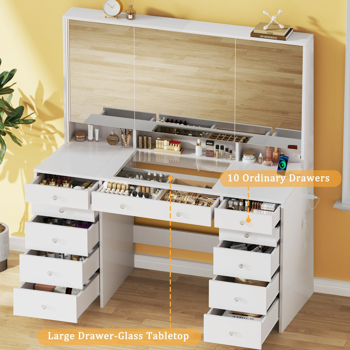 White Vanity Desk with Mirror and Lights K4212