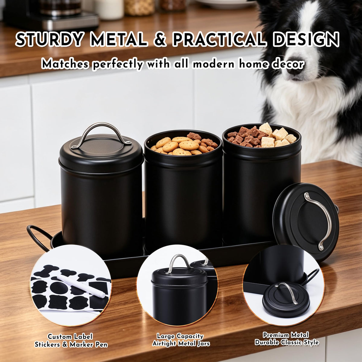 Airtight Dog Treat Container Set with Lid and Tray R152586
