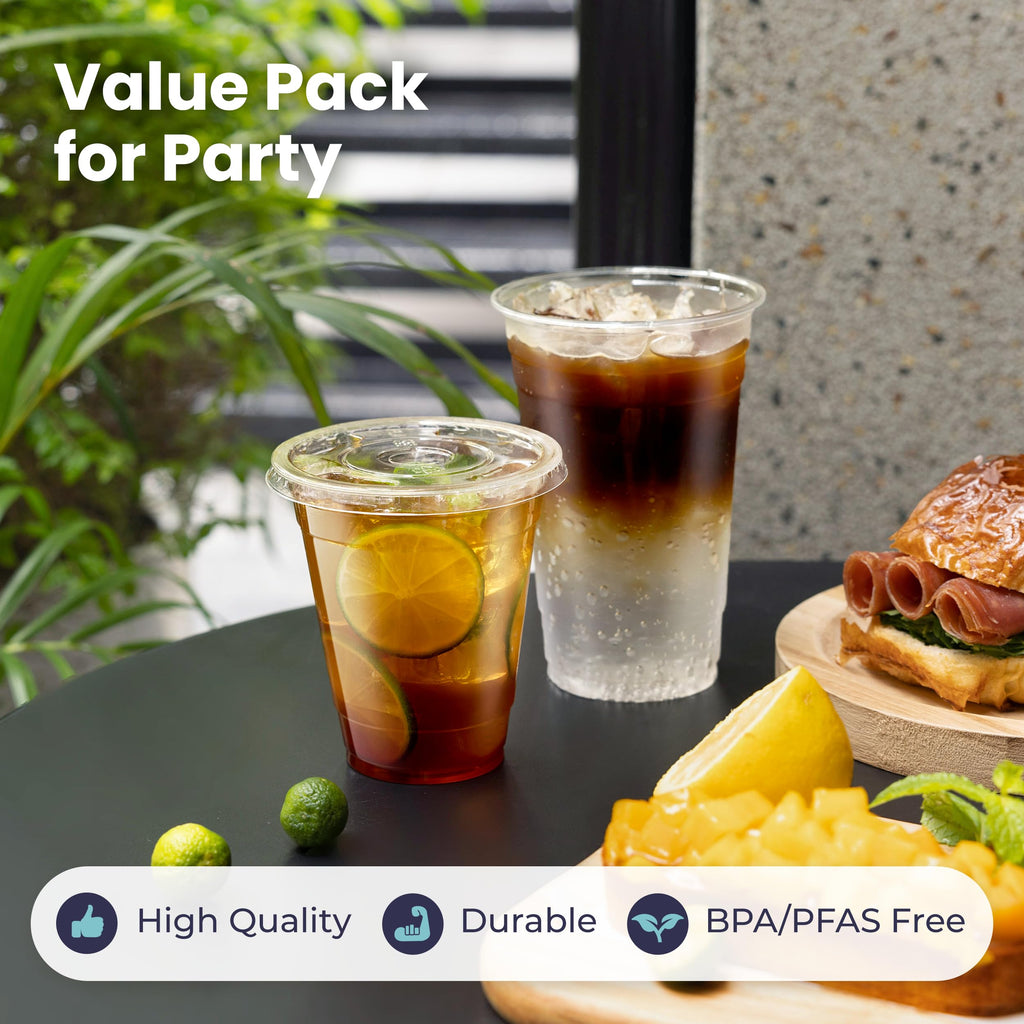 12 oz Clear Plastic Cups with Lids and Straws Y2604