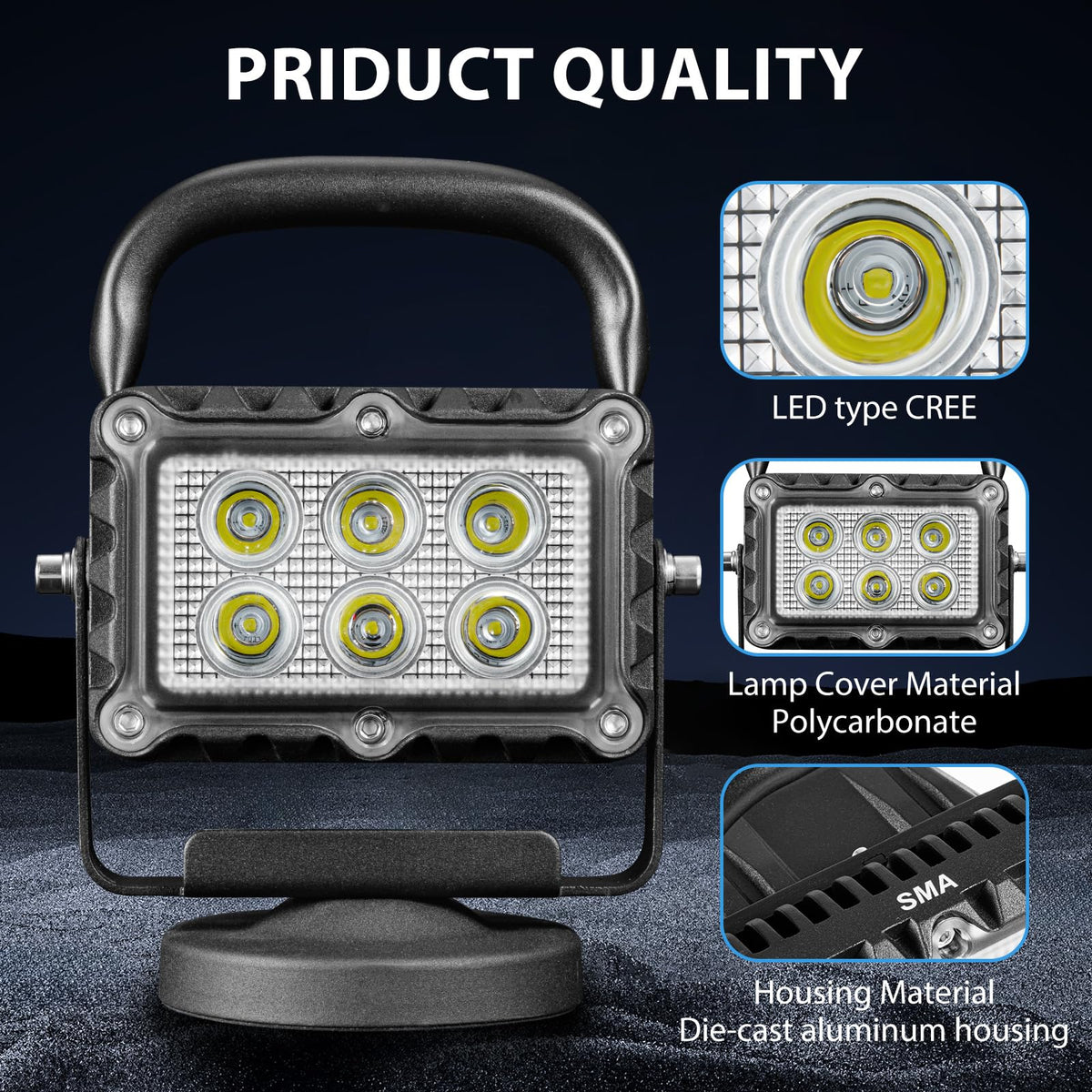 18W LED Work Light 2400 Lumens Aluminum Alloy Magnetic Portable Waterproof X3501