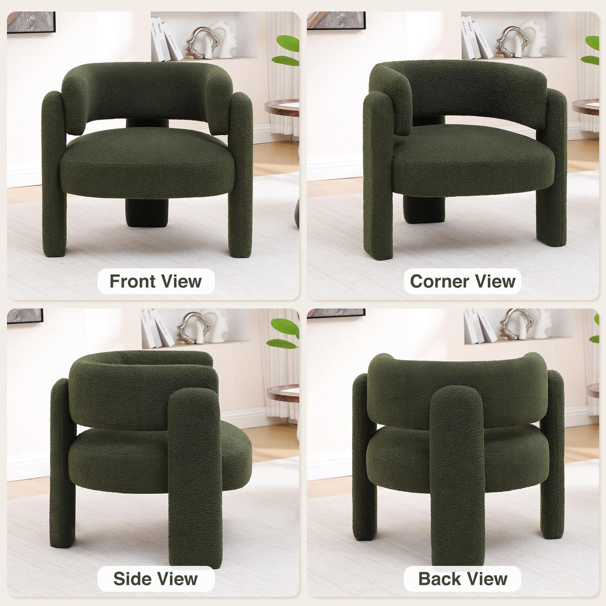 Sherpa Barrel Accent Chairs Set of 2 Olive Green U9652