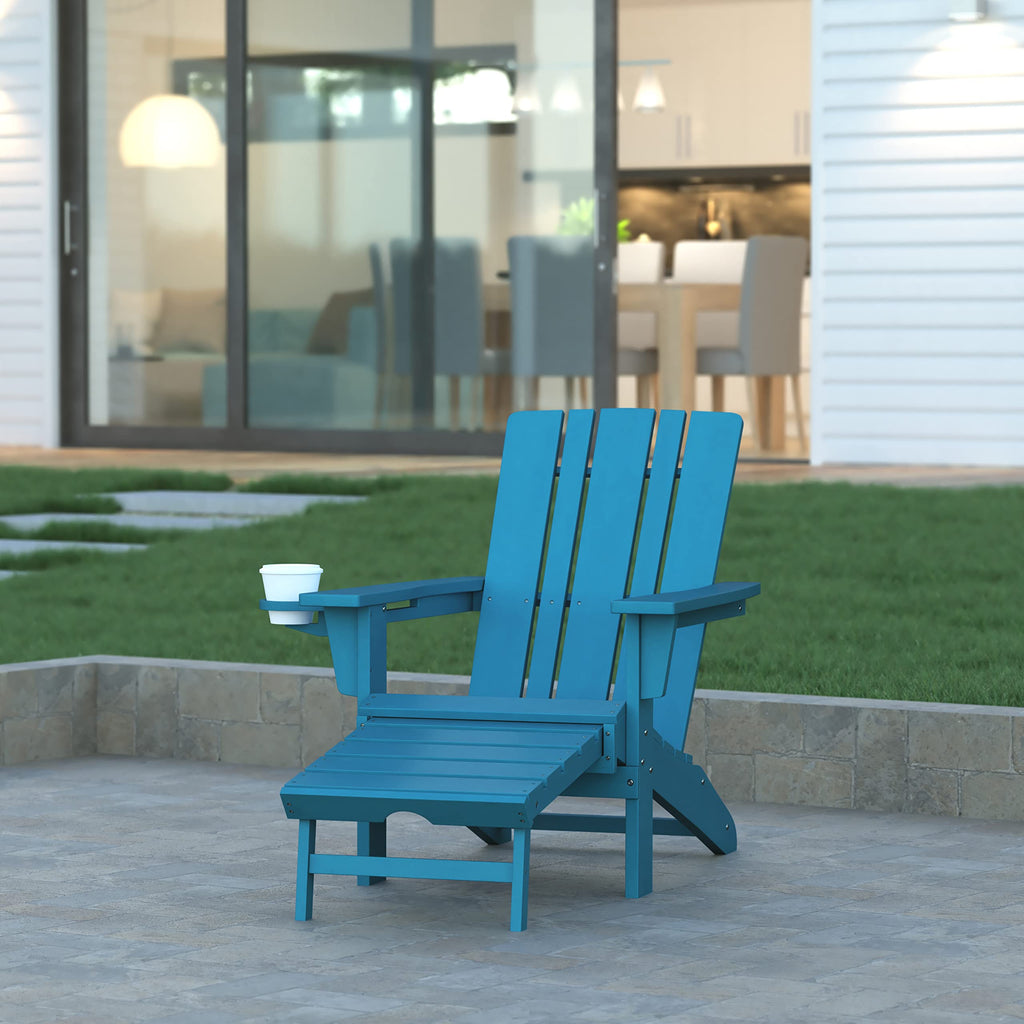 Blue Adirondack Lounge Chair with Ottoman J898304
