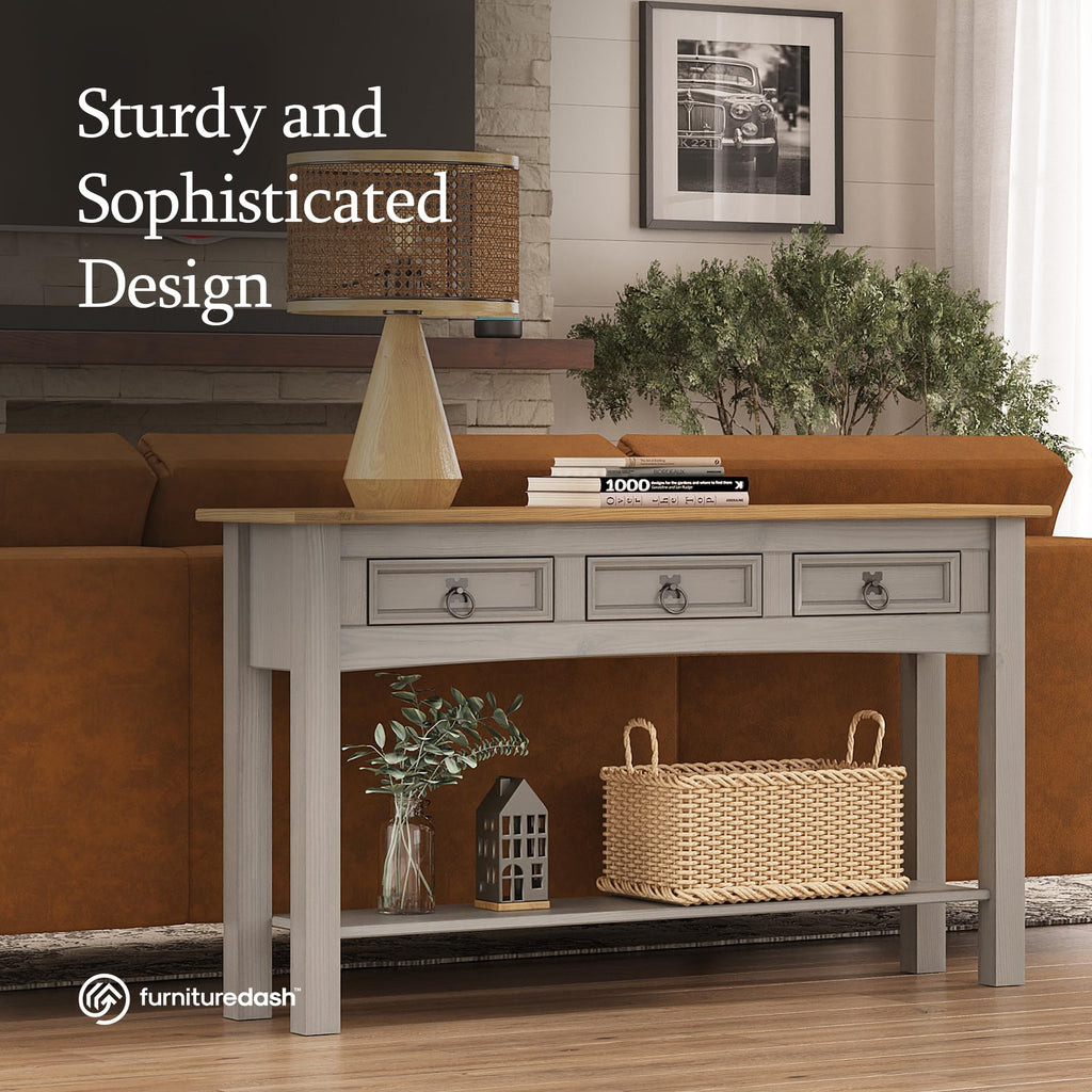 Solid Wood Console Table with 3 Drawers I906