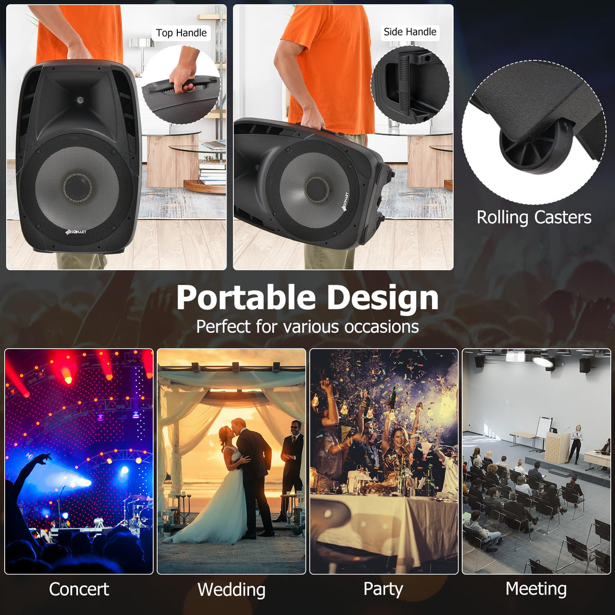 Portable 15" 1500W 2-Way Bluetooth PA Speaker System Set with Stand K458