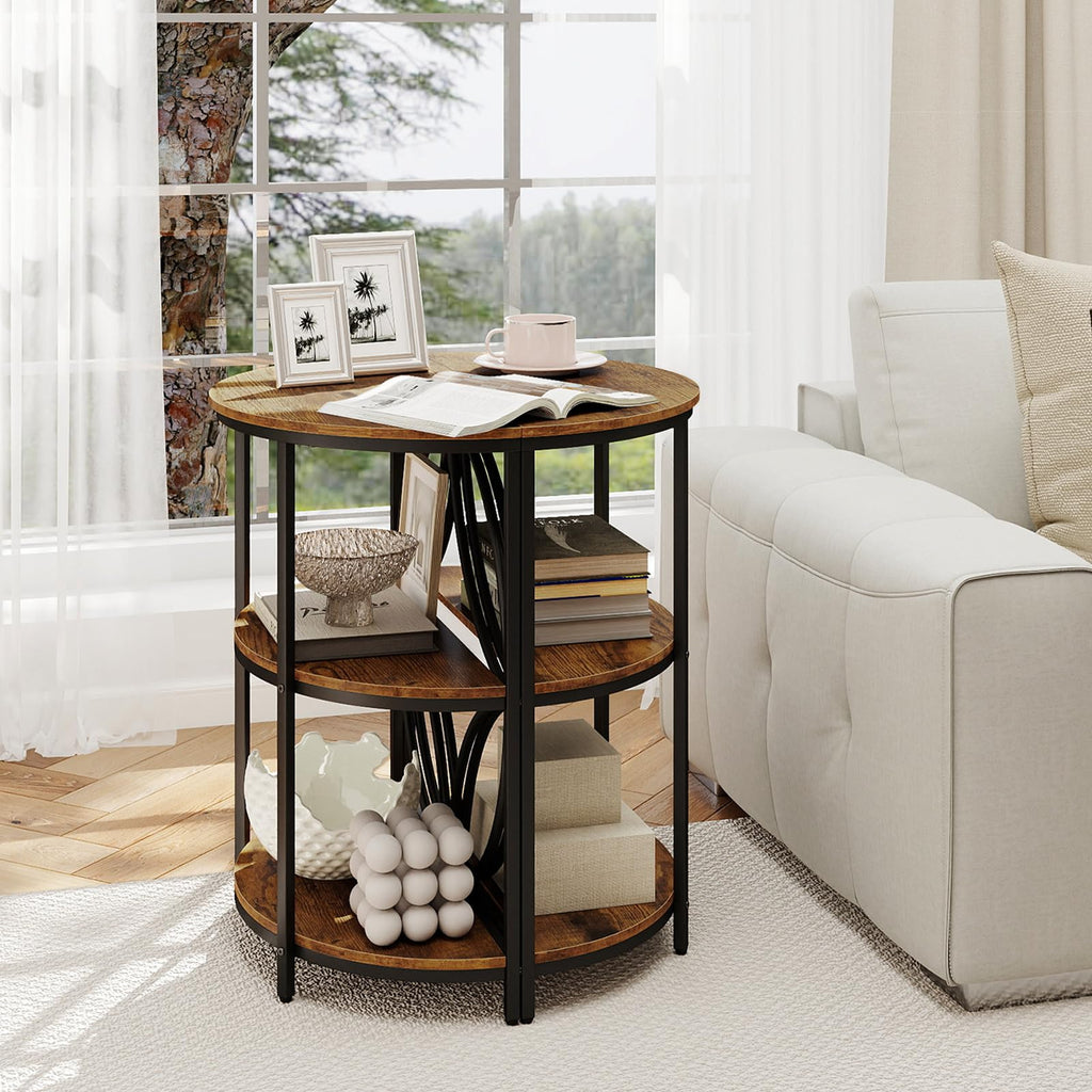 Half Round 3-Tier Sofa Side Table with Storage Shelves O45928