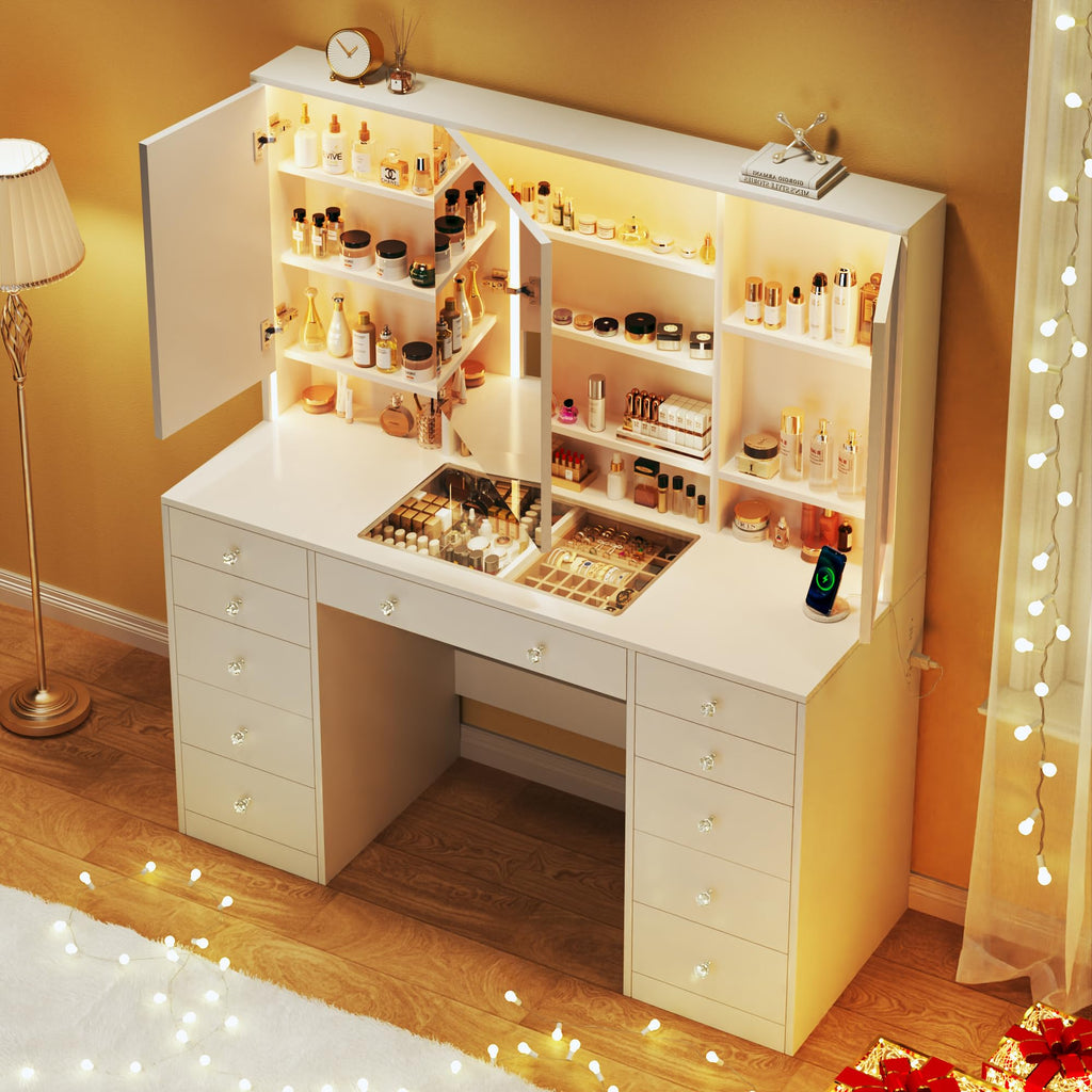 White Vanity Desk with Mirror and Lights K4212