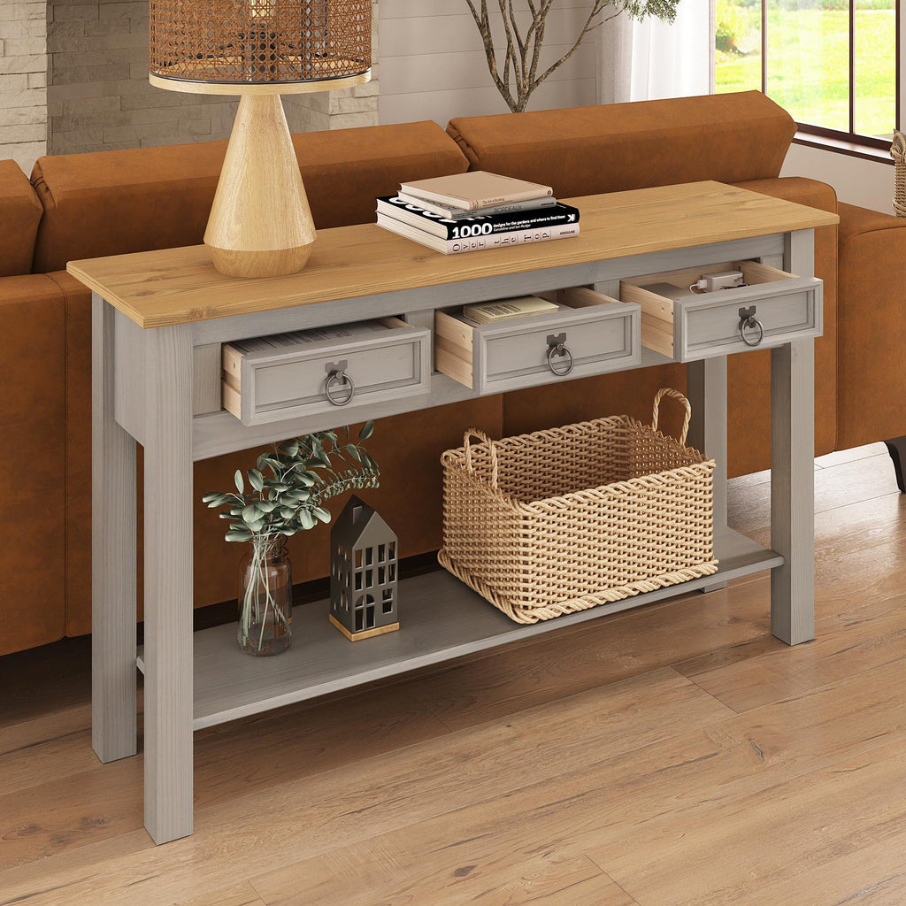Solid Wood Console Table with 3 Drawers I906