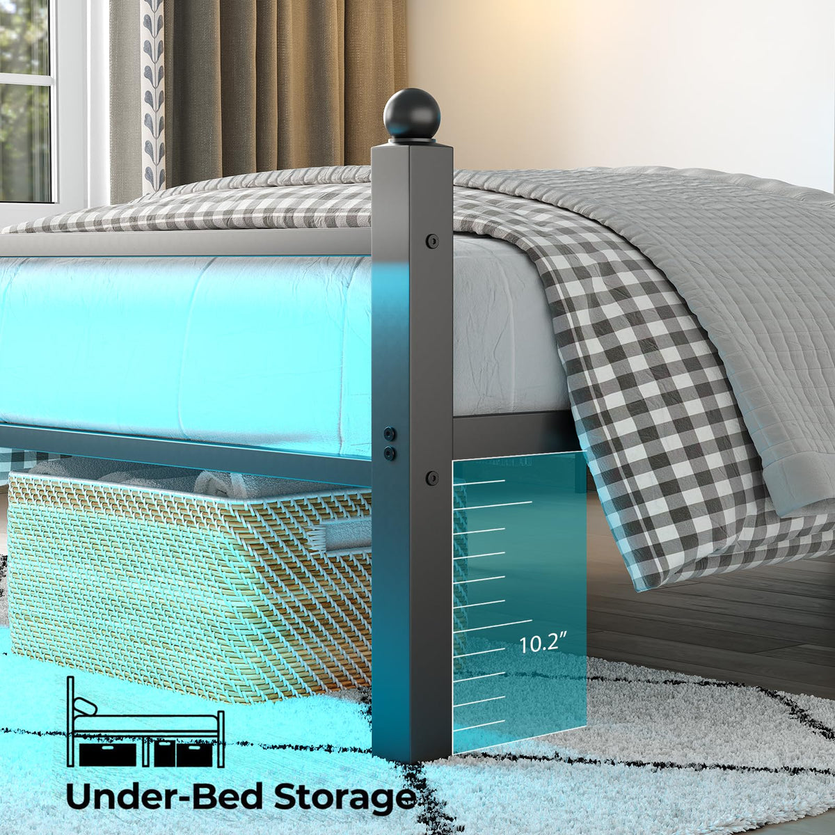 Black Twin Bed Frame with LED Lights and Charging Station G388