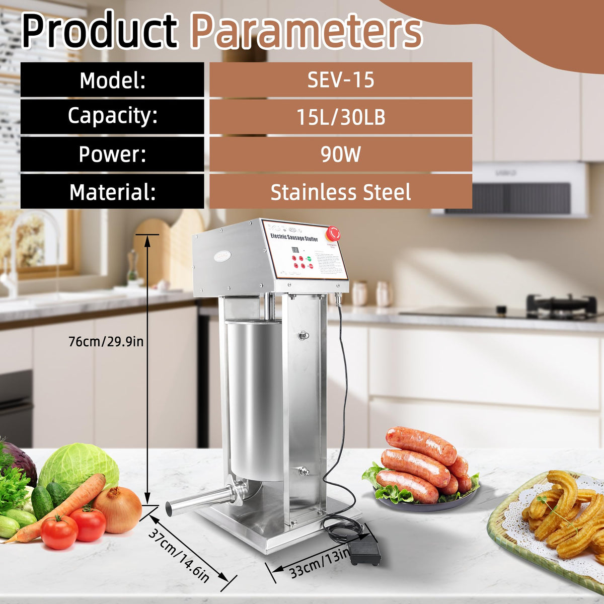 30LB Stainless Steel Electric Sausage Stuffer with 5 Stuffing Tubes Z508367