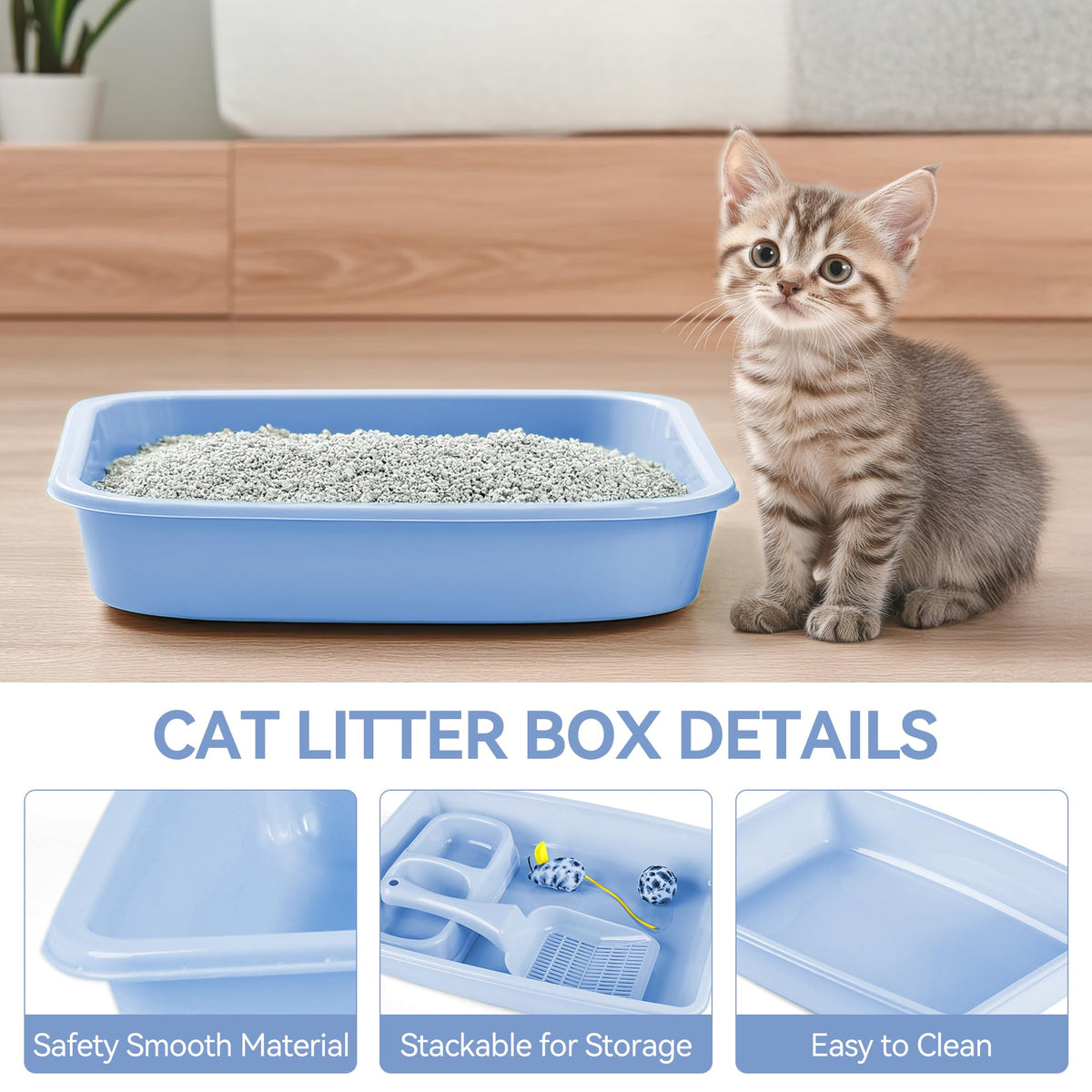 Cat Litter Box Set with Litter Scoop, Double Dish Cat Bowl, Mouse and Ball Toy J11374