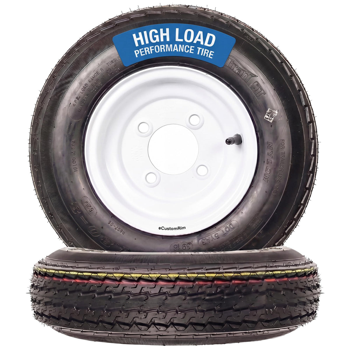 2-Pack Trailer Tire Rim Assembly 4.80-8 4 Lug White Q9708